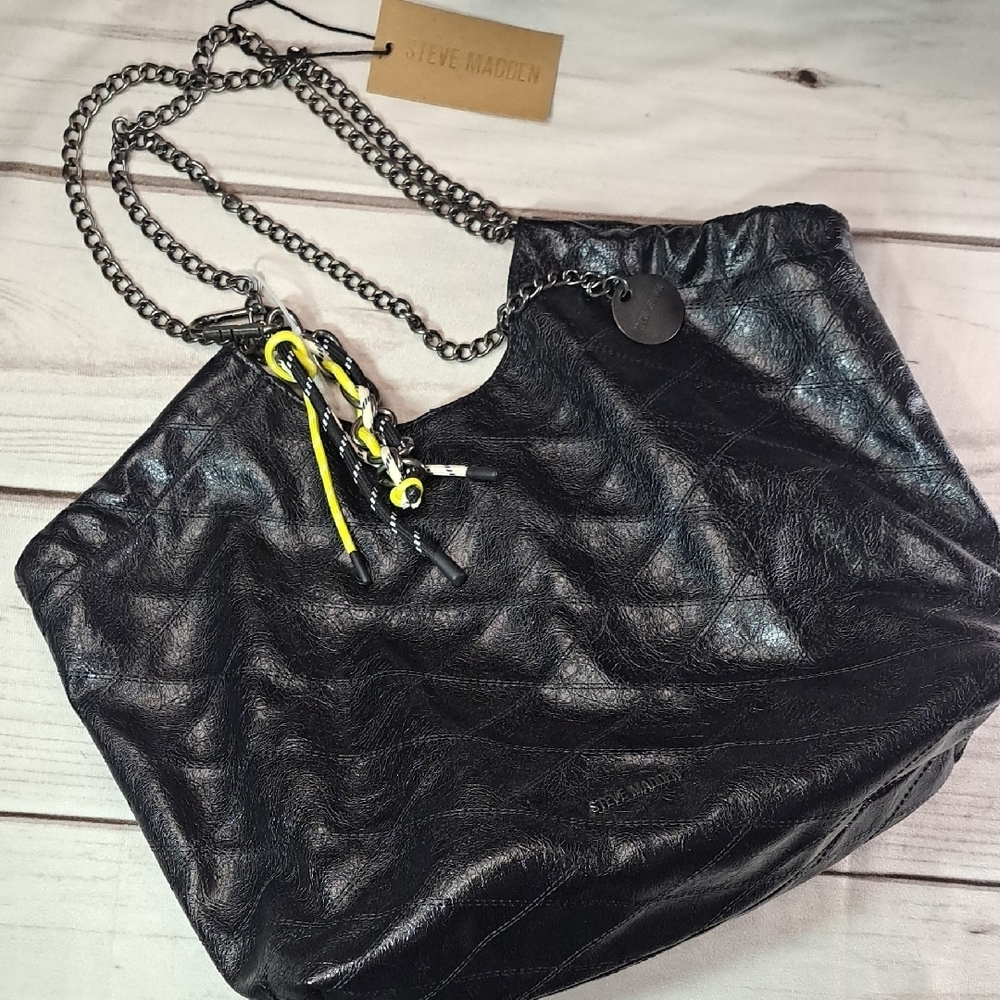 Steve Madden Black Patchwork Faux Leather Shoulder Bag